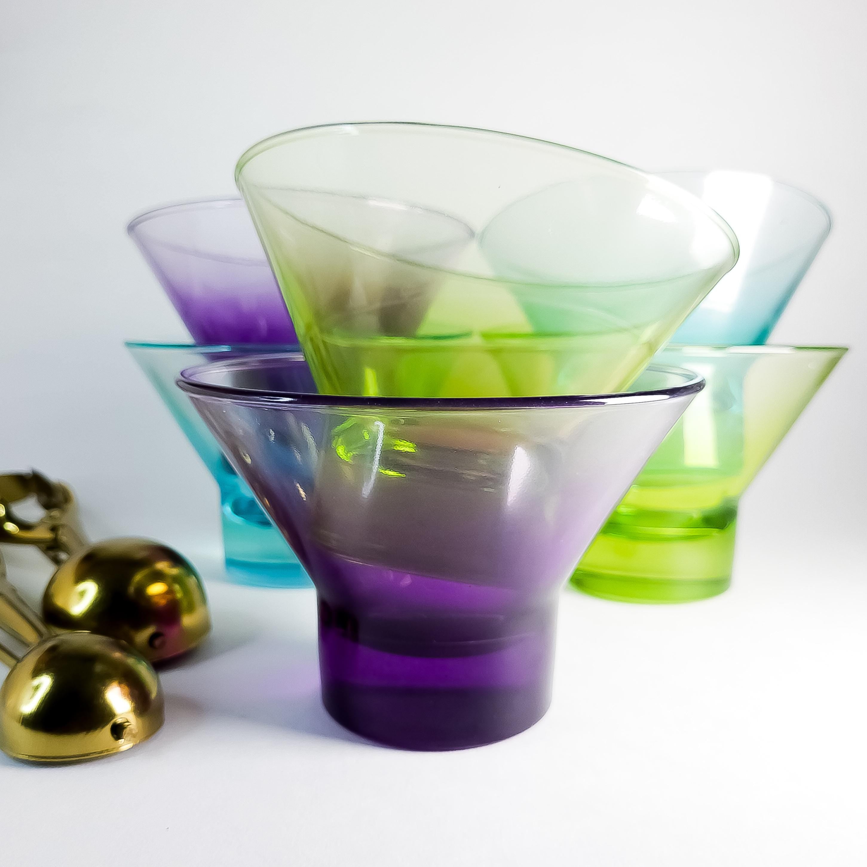 2 Vintage Dessert or Shrimp Cocktail Glass: Green, Blue or Purple