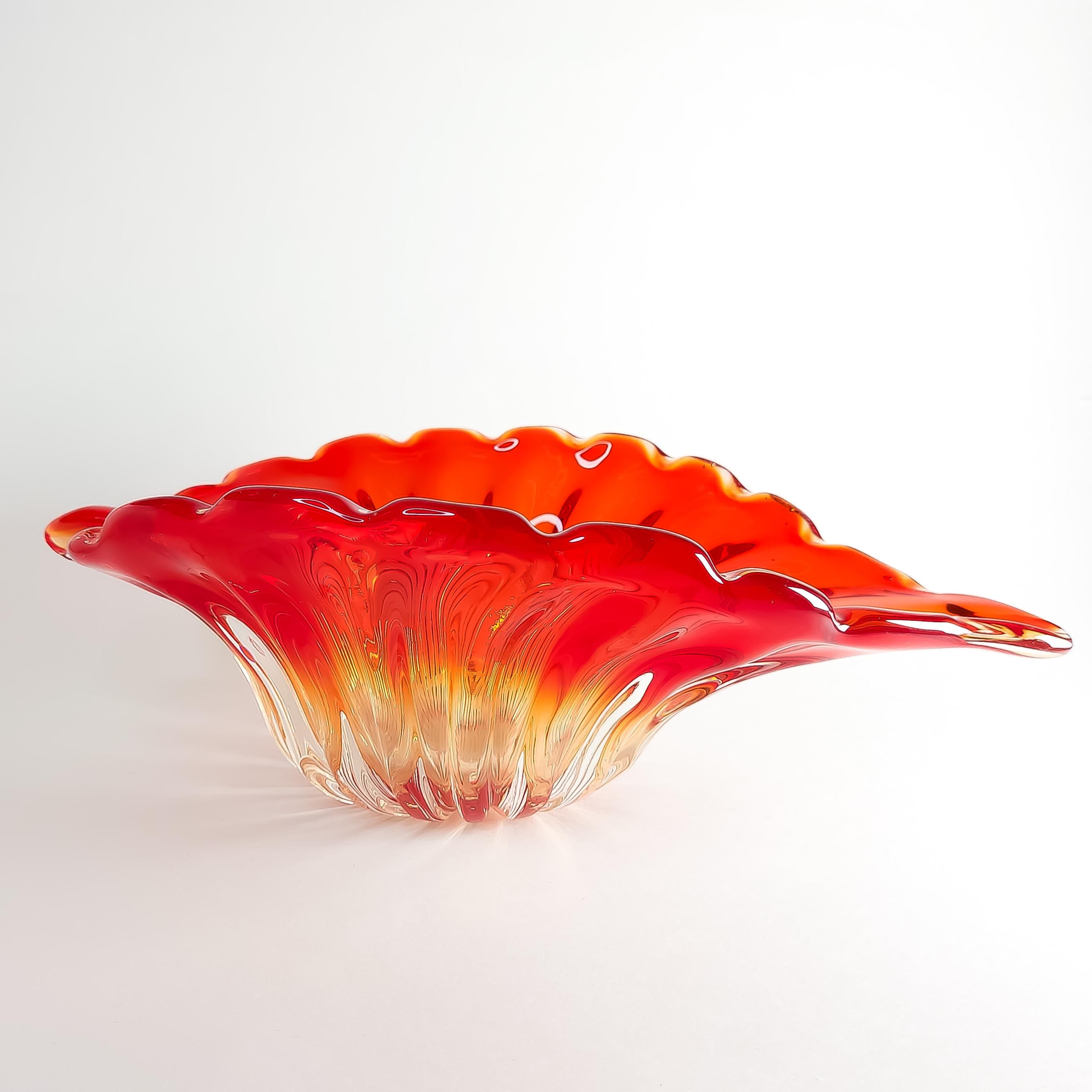 Red Leaf Textured Serving Dish, Vintage Gradient Glass