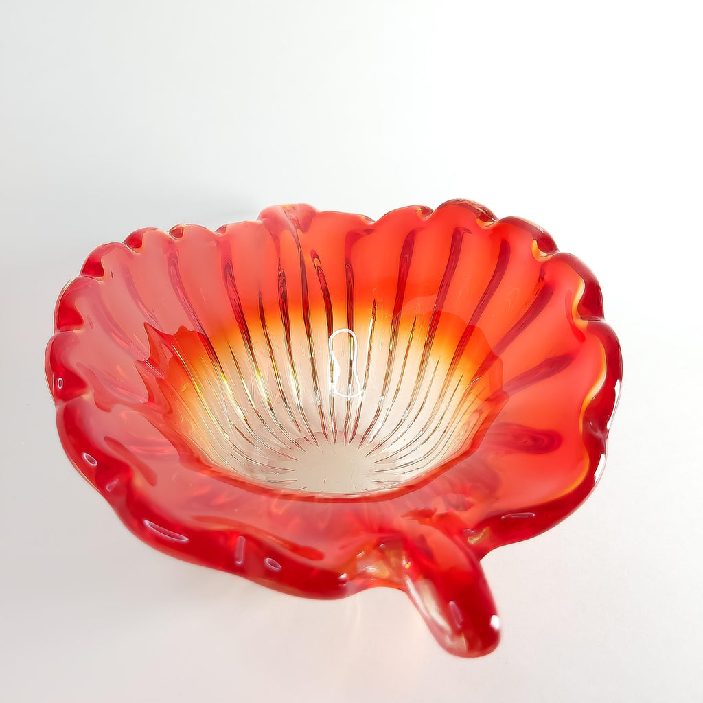 Red Leaf Textured Serving Dish, Vintage Gradient Glass