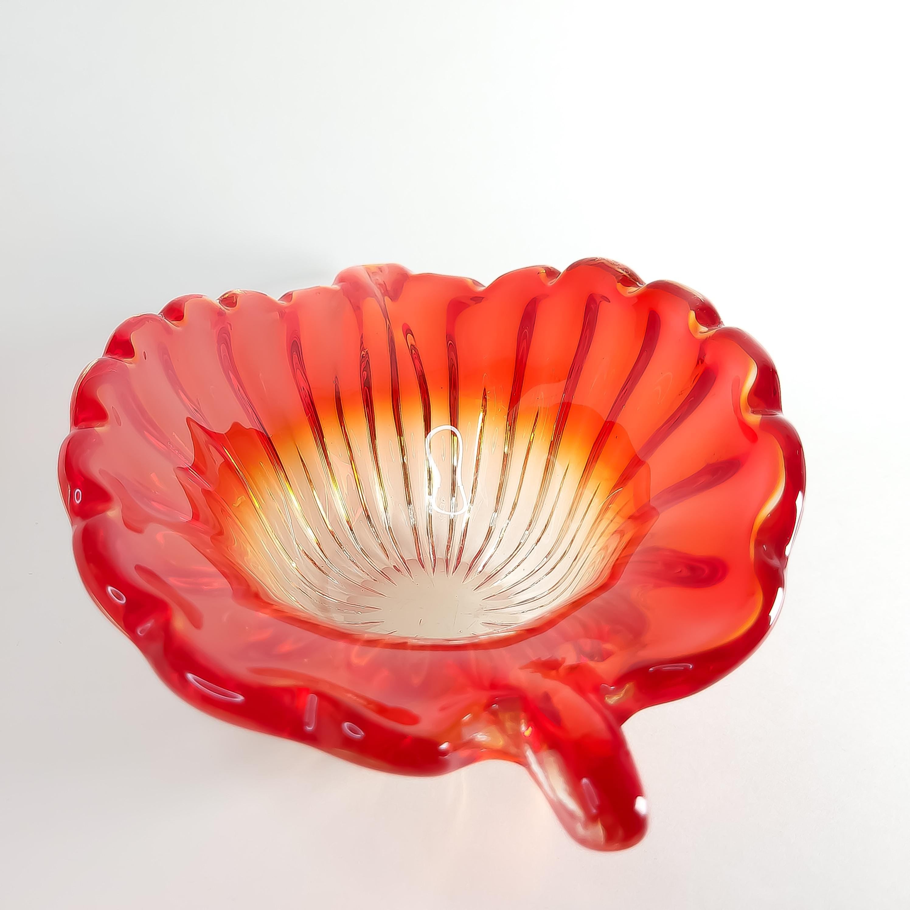 Red Leaf Textured Serving Dish, Vintage Gradient Glass