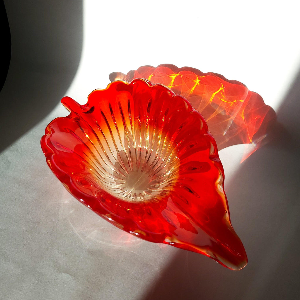Red Leaf Textured Serving Dish, Vintage Gradient Glass