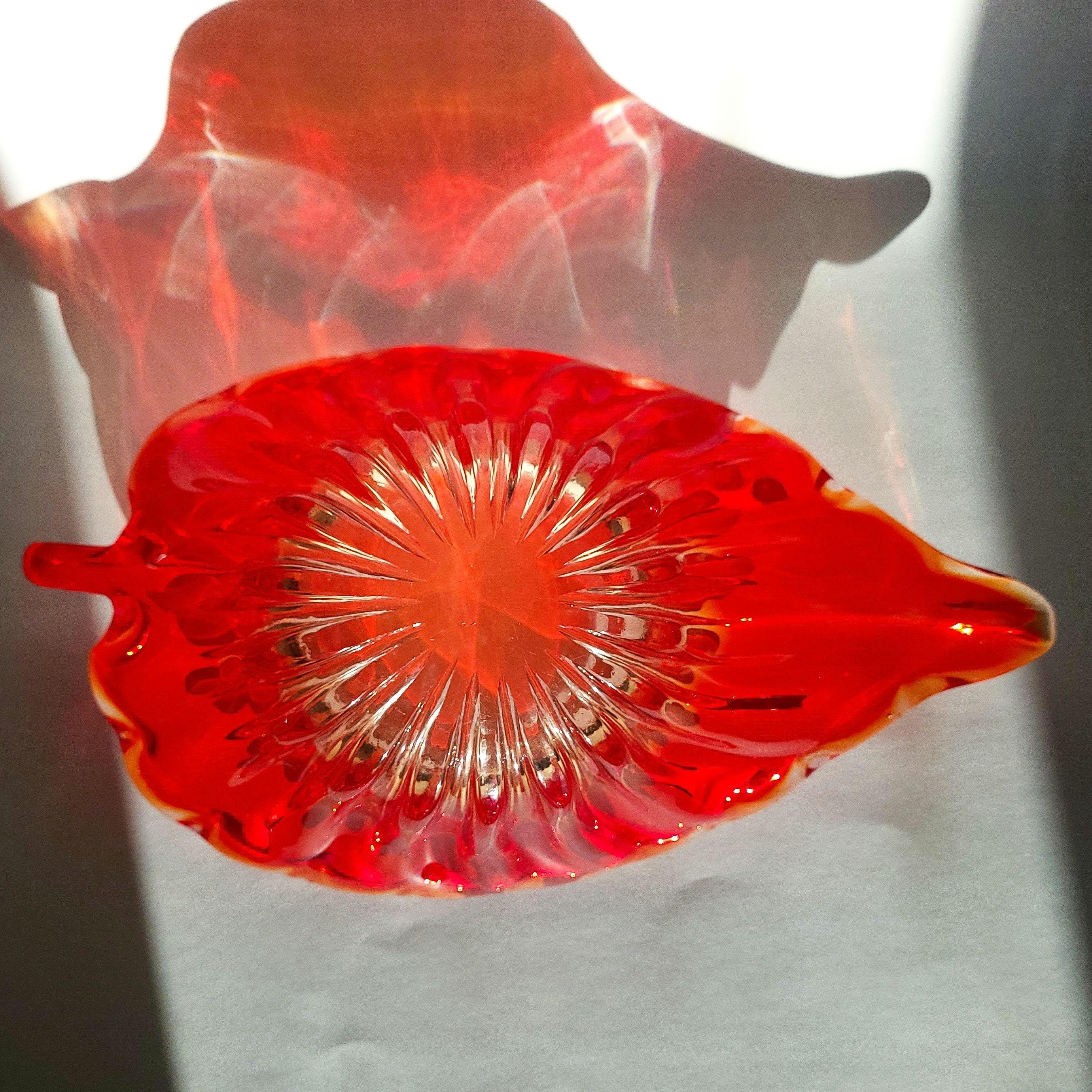 Red Leaf Textured Serving Dish, Vintage Gradient Glass