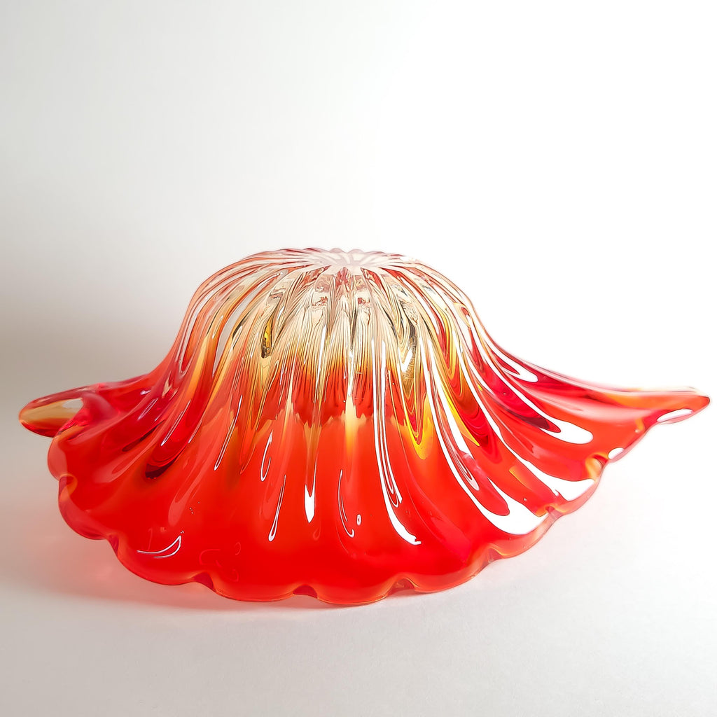 Red Leaf Textured Serving Dish, Vintage Gradient Glass