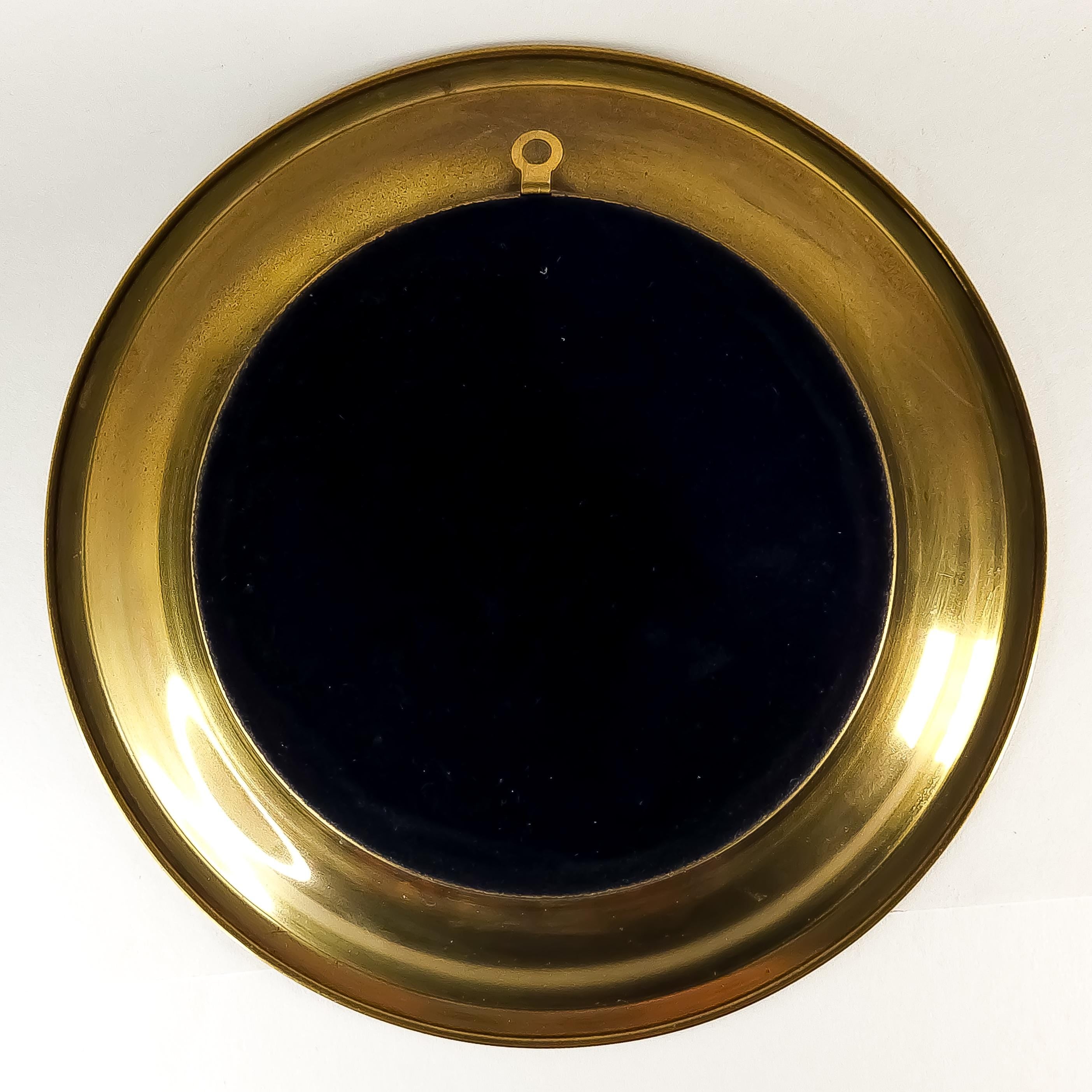 Brass Framed Decorative Plate, Vintage Pastoral Ceramic Wall Hanging