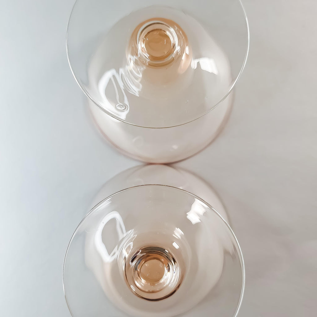 Set of 4 Vintage Pink Glass Stemware, Cranberry Snifters & Depression Glass Coupes