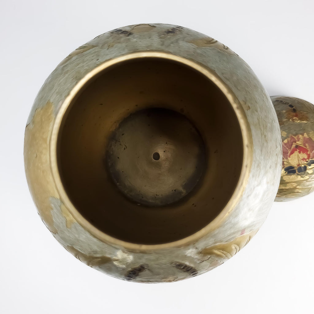 Vintage Indian Brass Urn, Lidded Flower Vase