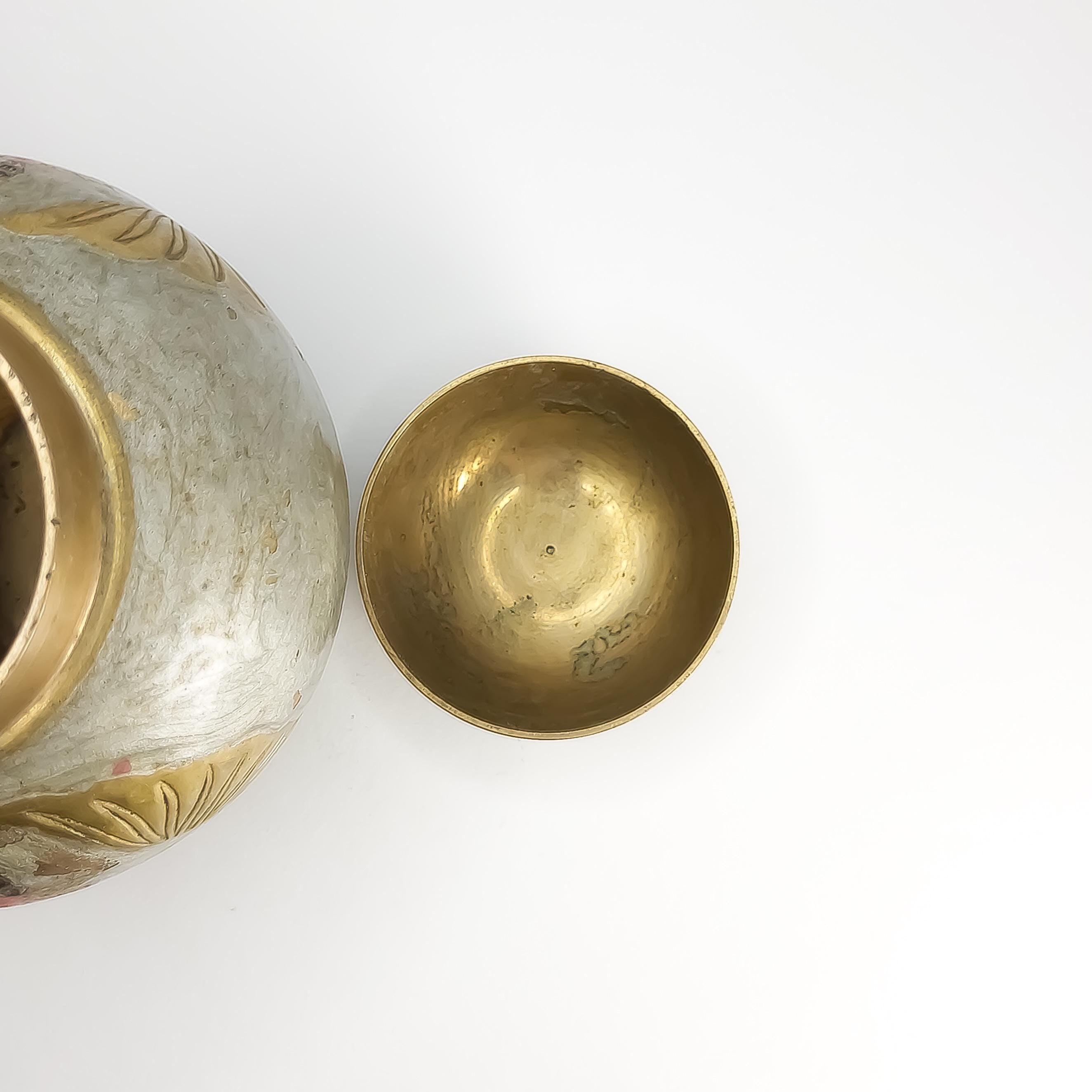 Vintage Indian Brass Urn, Lidded Flower Vase