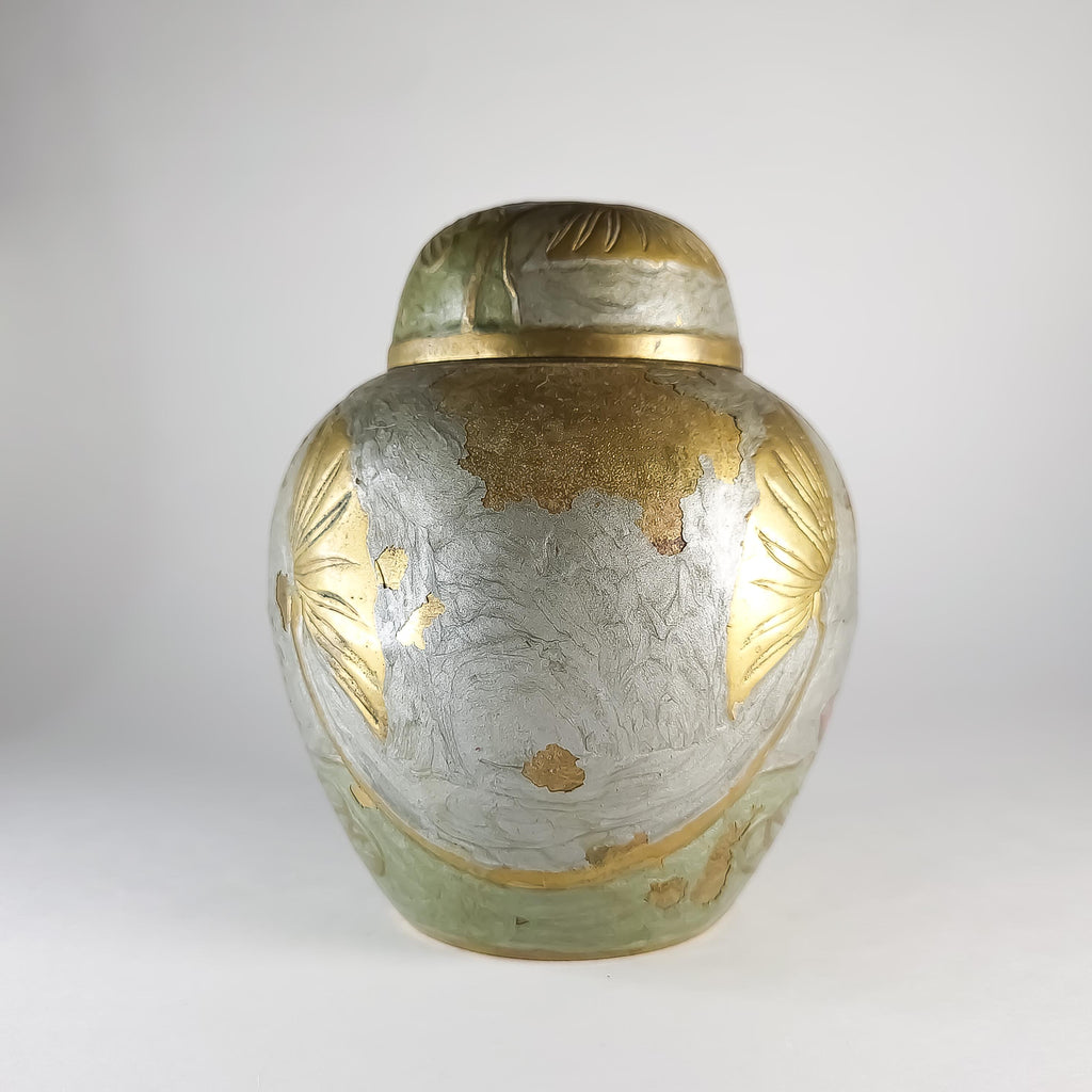 Vintage Indian Brass Urn, Lidded Flower Vase