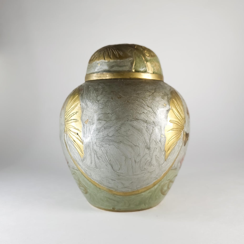 Vintage Indian Brass Urn, Lidded Flower Vase