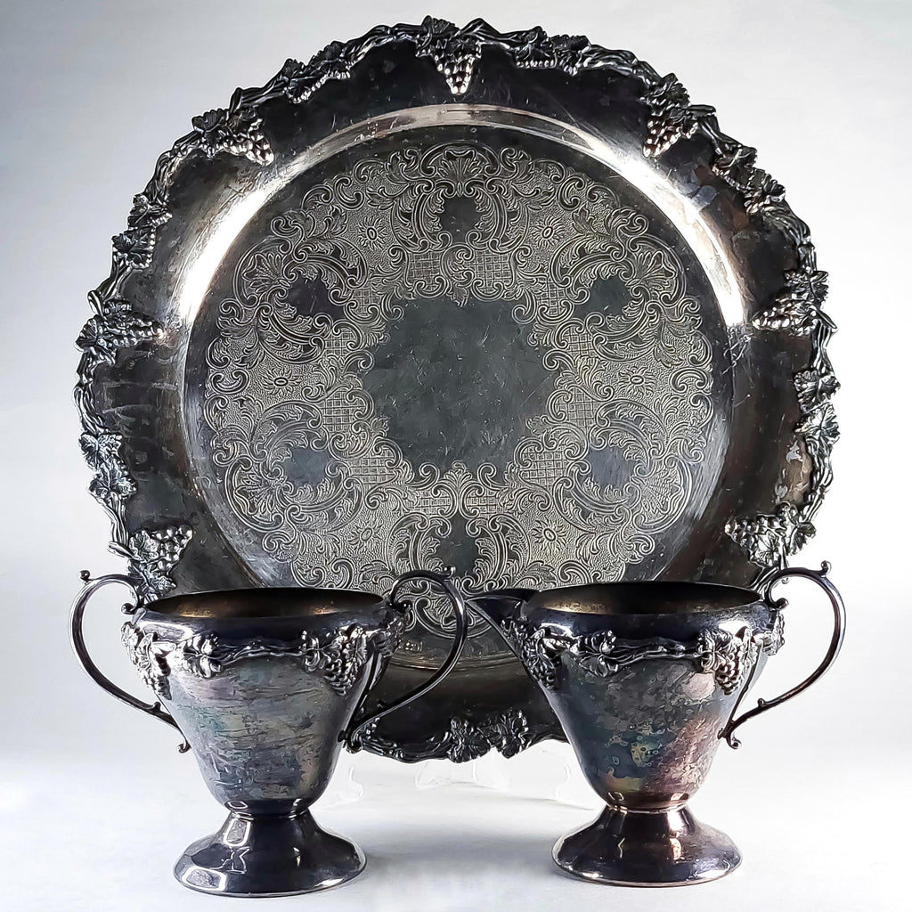 Silver Plated Creamer & Sugar Set with Tray