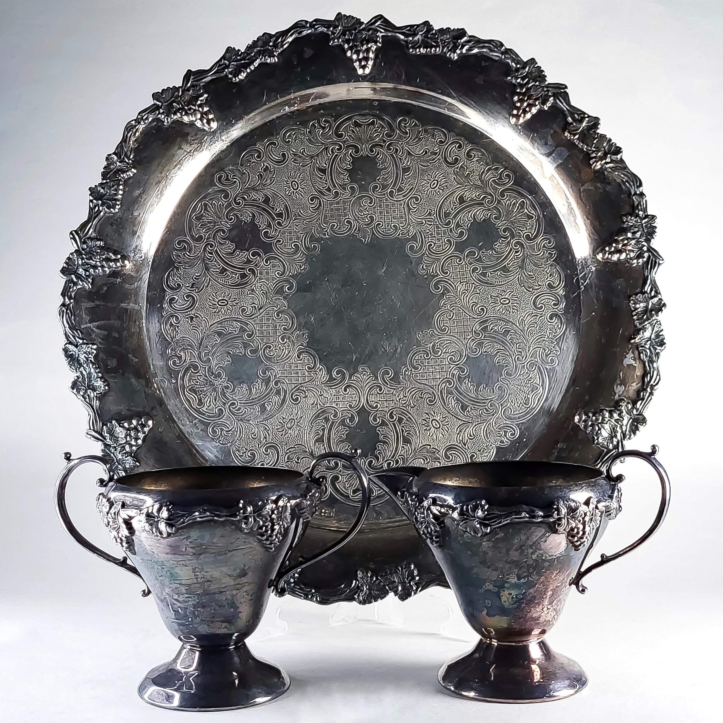 Silver Plated Creamer & Sugar Set with Tray