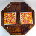 Vintage Mid Century Modern Serving Board, Japanese Wood Charcuterie Platter, Retro Tile Inlay Tray