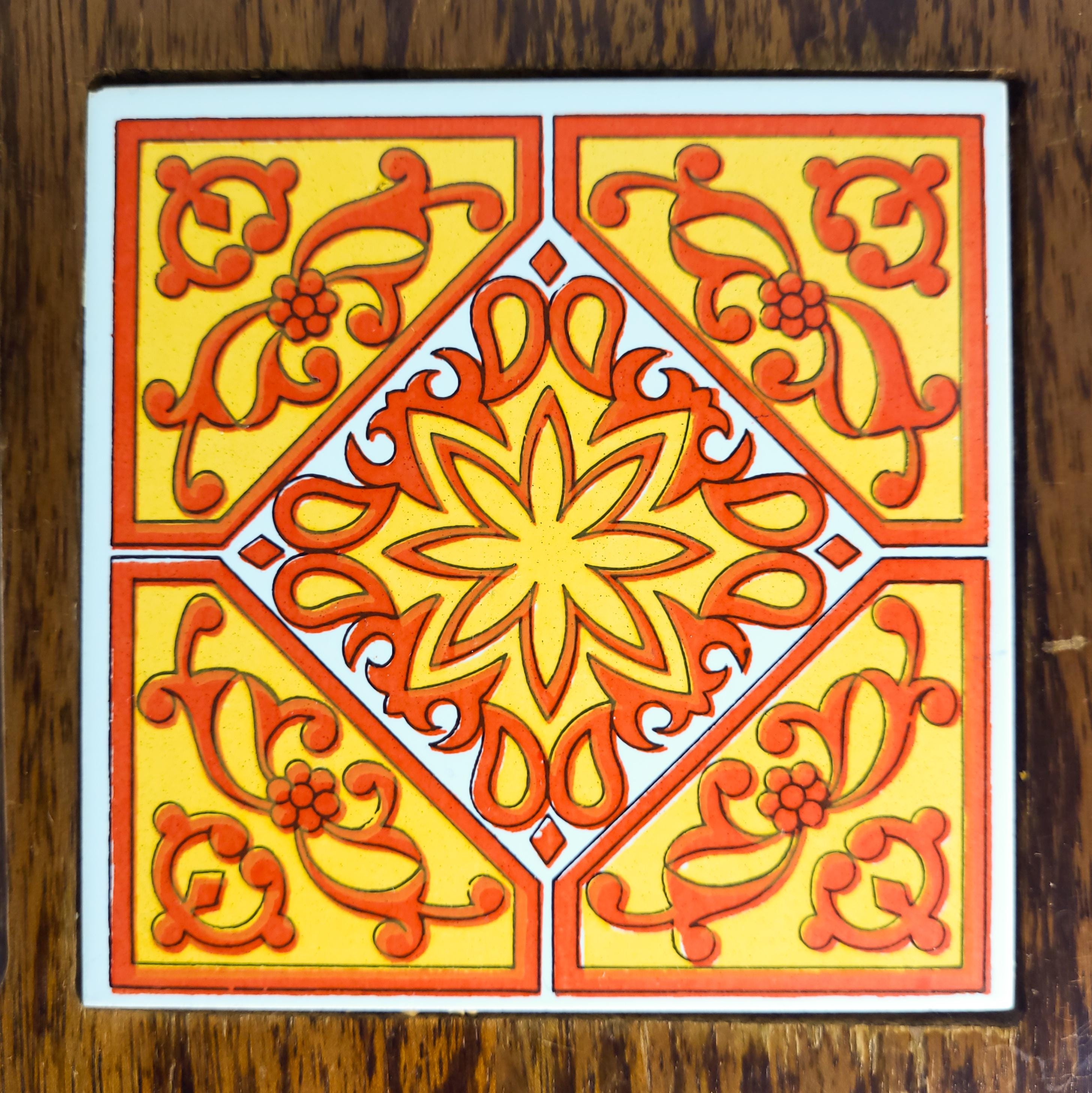 Vintage Mid Century Modern Serving Board, Japanese Wood Charcuterie Platter, Retro Tile Inlay Tray