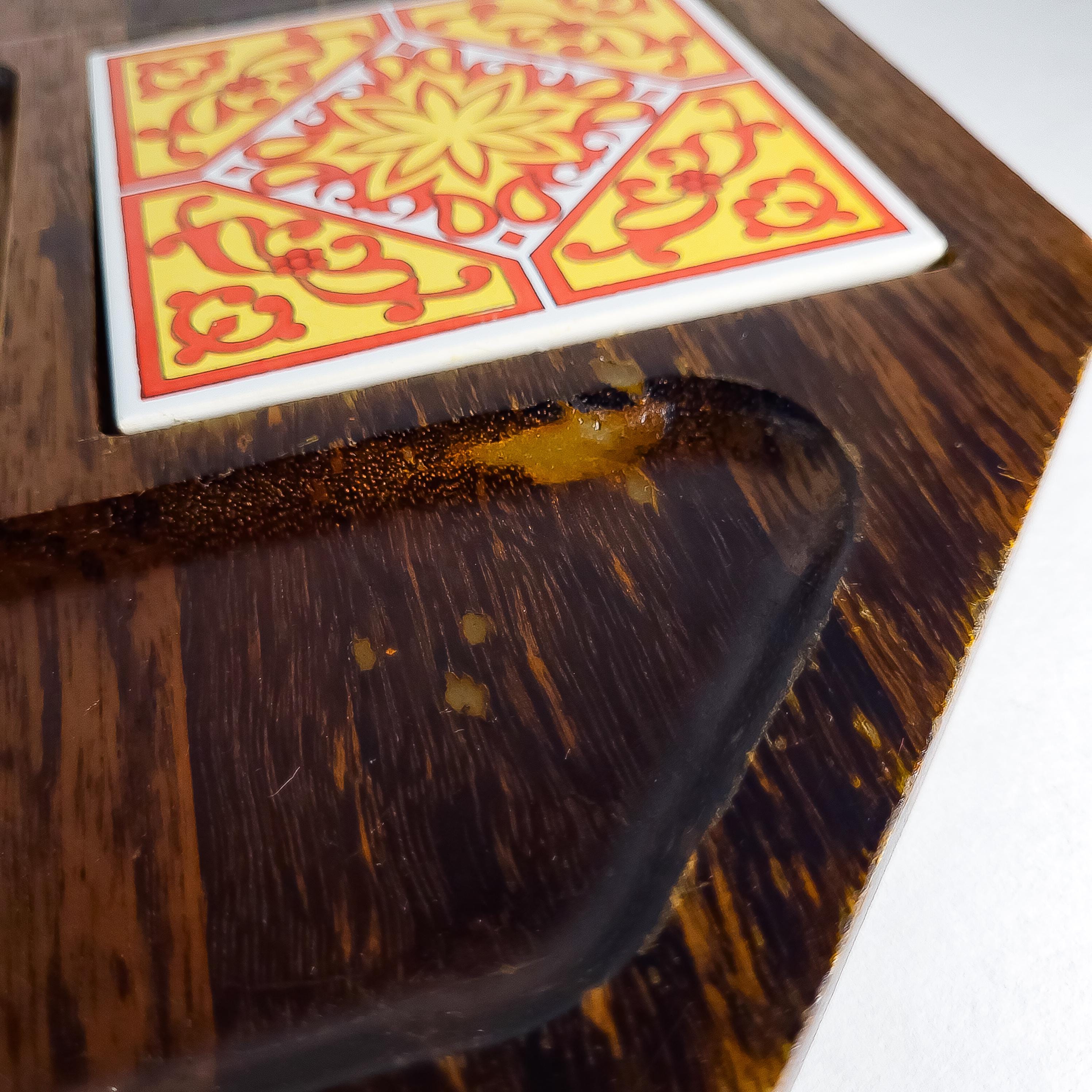 Vintage Mid Century Modern Serving Board, Japanese Wood Charcuterie Platter, Retro Tile Inlay Tray