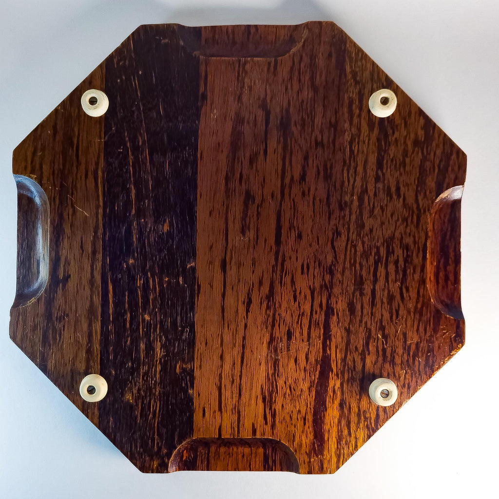 Vintage Mid Century Modern Serving Board, Japanese Wood Charcuterie Platter, Retro Tile Inlay Tray