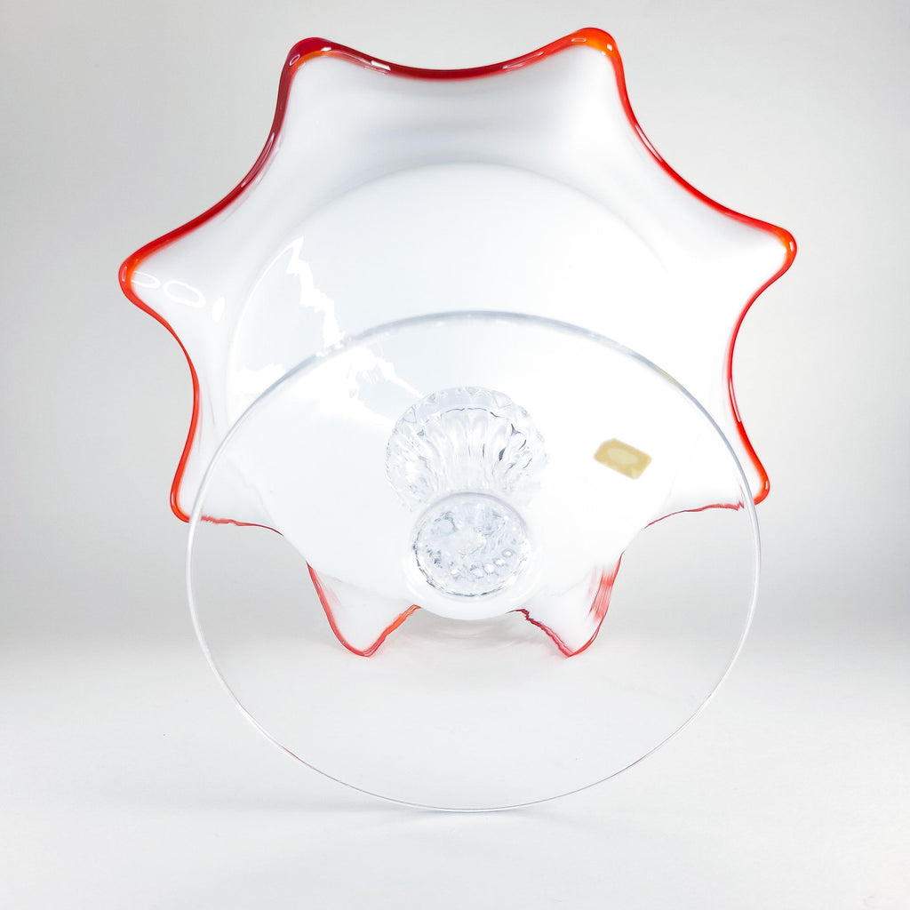 Vintage Milk Glass Compote with Scalloped Rim