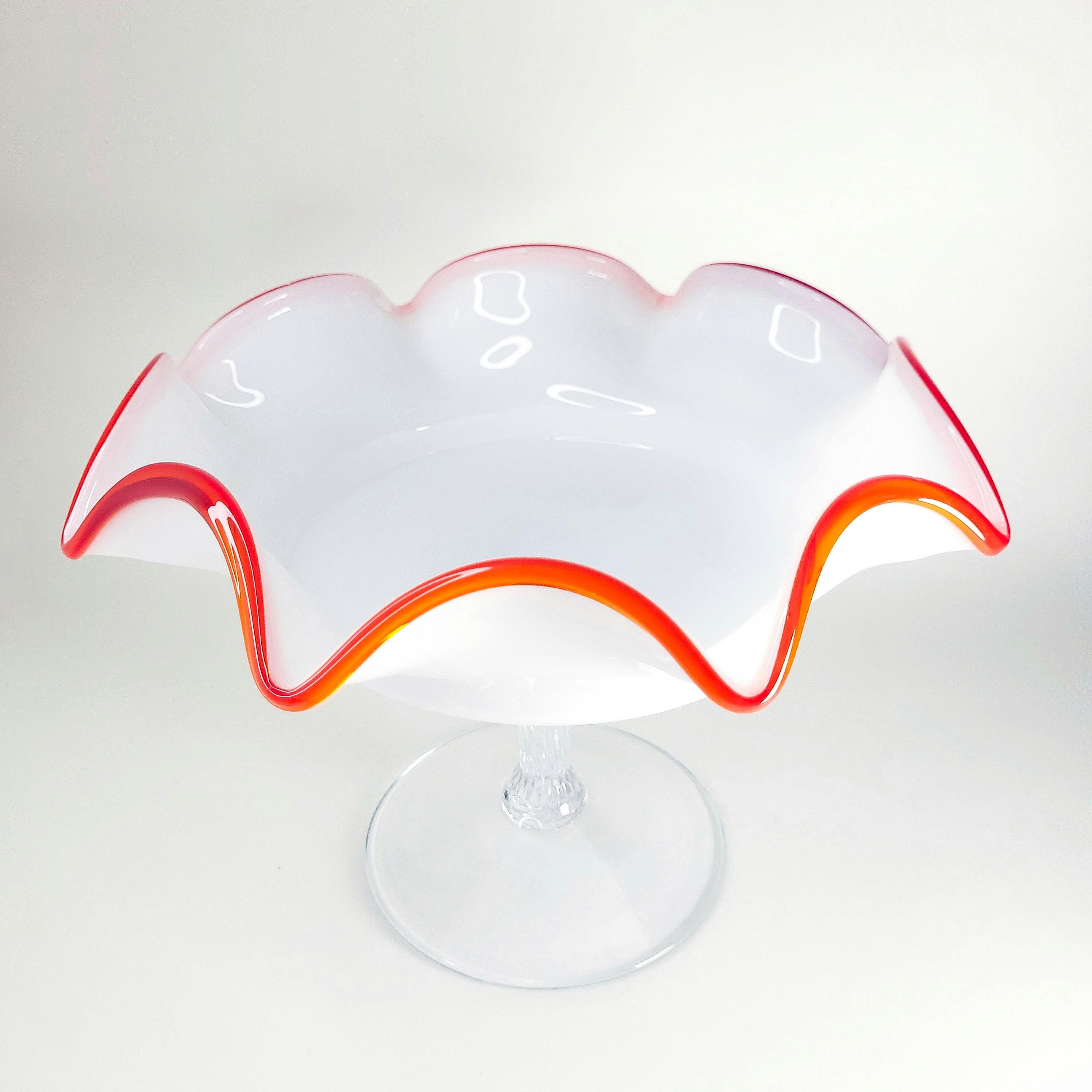 Vintage Milk Glass Compote with Scalloped Rim