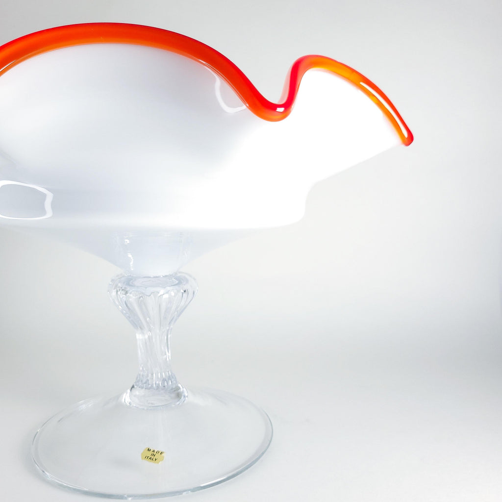 Vintage Milk Glass Compote with Scalloped Rim