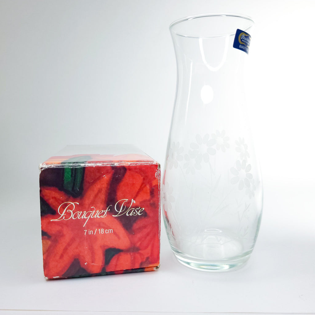 Vintage Etched Glass Vase by Paşabahçe