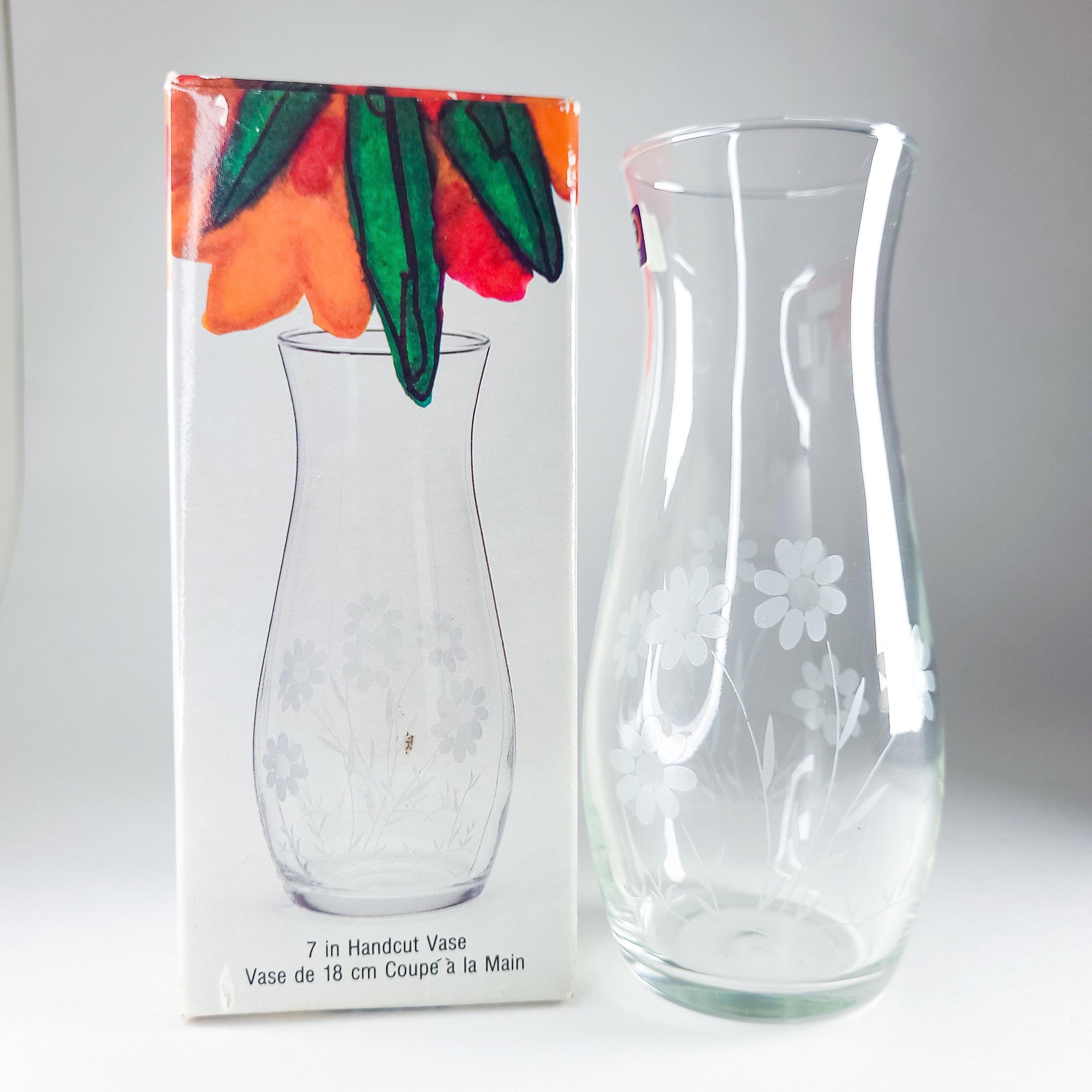 Vintage Etched Glass Vase by Paşabahçe