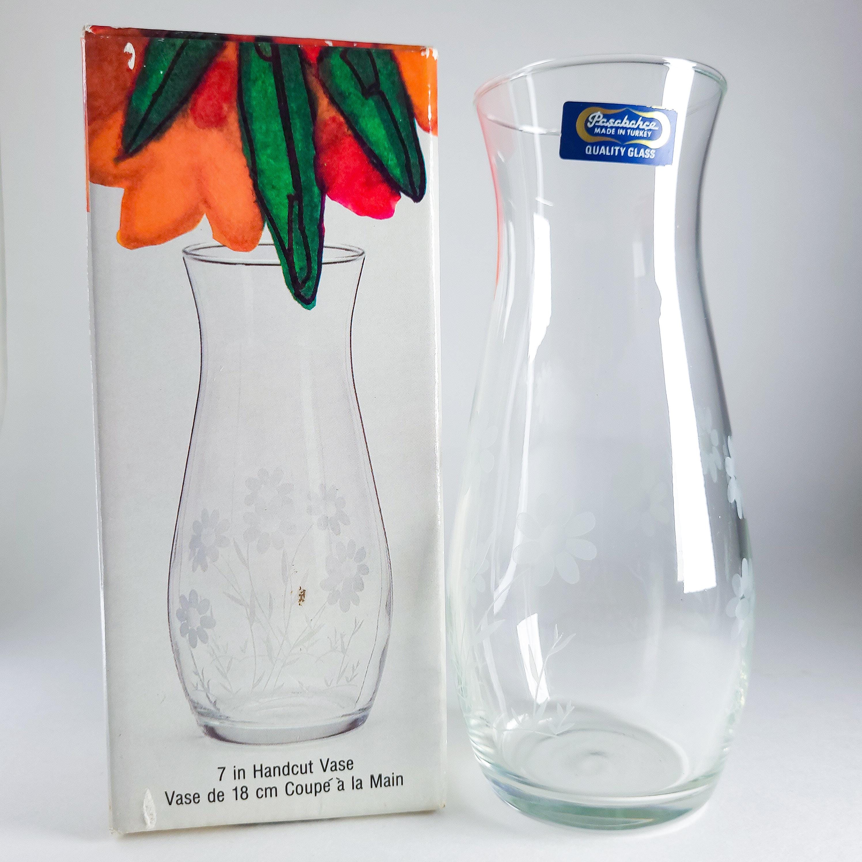Vintage Etched Glass Vase by Paşabahçe