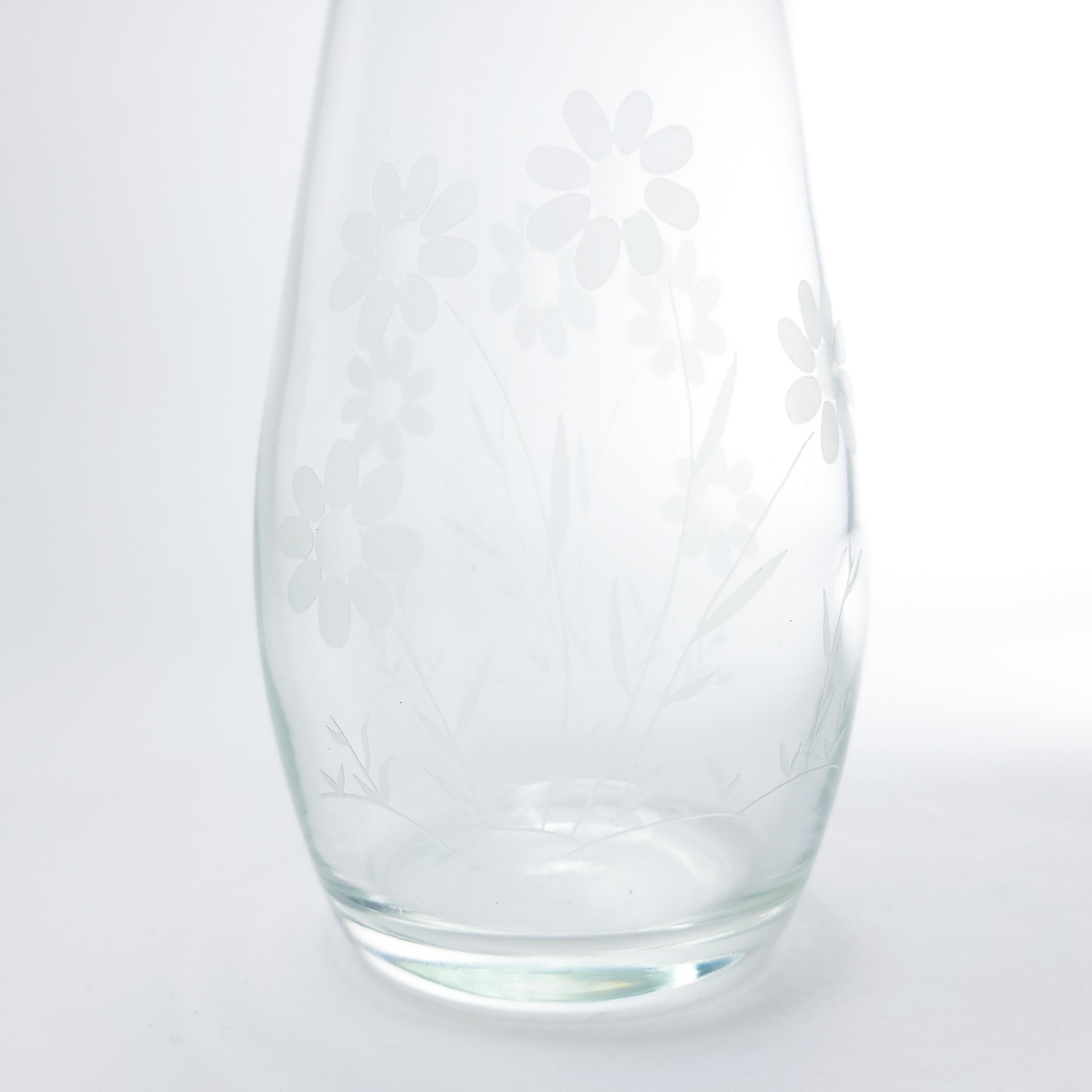 Vintage Etched Glass Vase by Paşabahçe