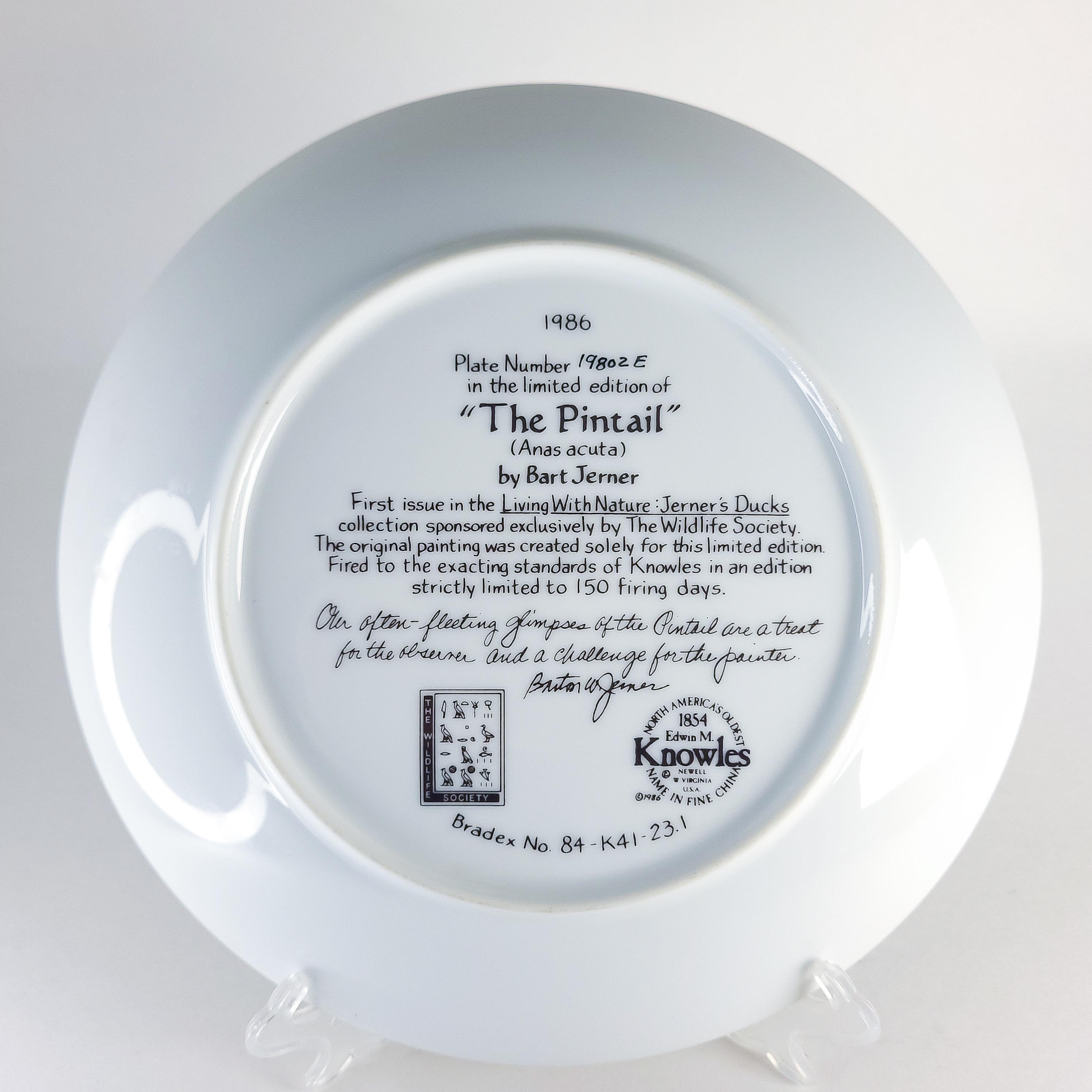 Vintage Collectible, 1986 “The Pintail” Plate by Bart Jerner