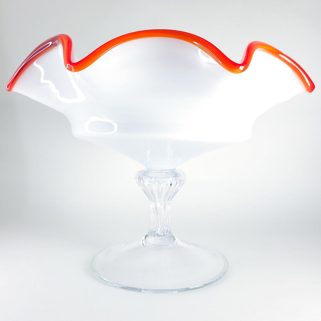 Vintage Milk Glass Compote with Scalloped Rim