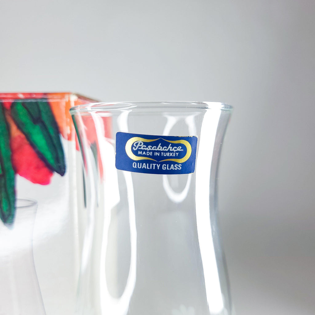 Vintage Etched Glass Vase by Paşabahçe