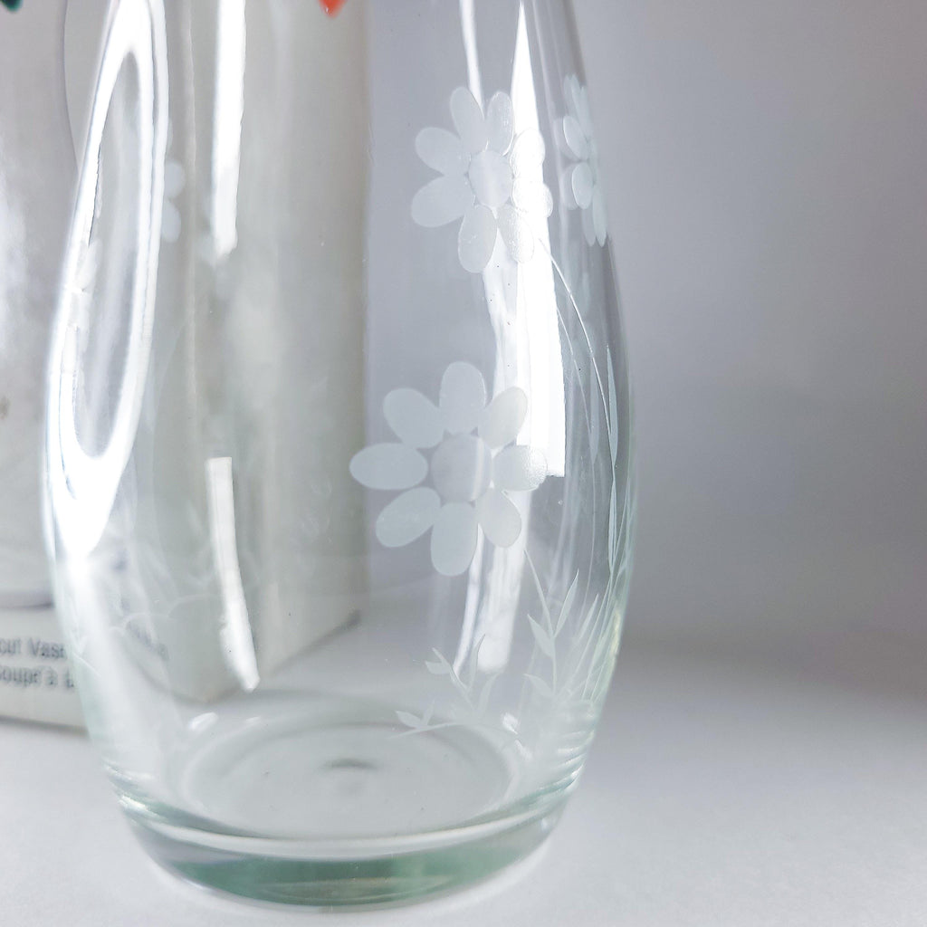 Vintage Etched Glass Vase by Paşabahçe