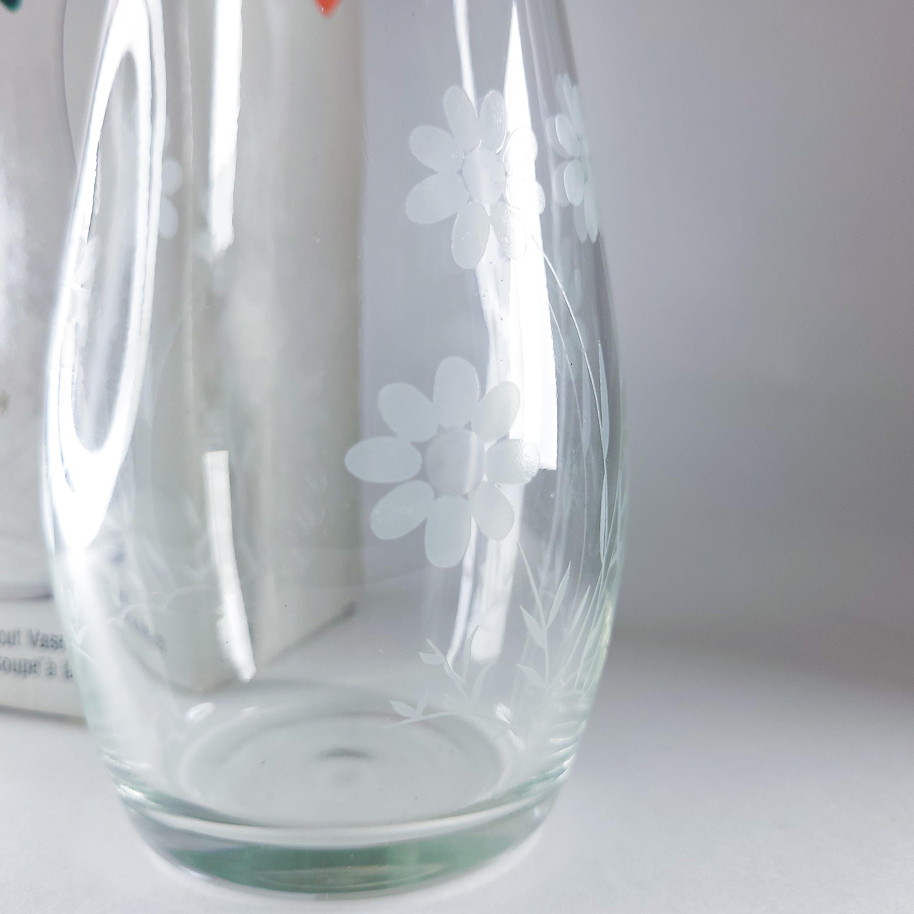 Vintage Etched Glass Vase by Paşabahçe