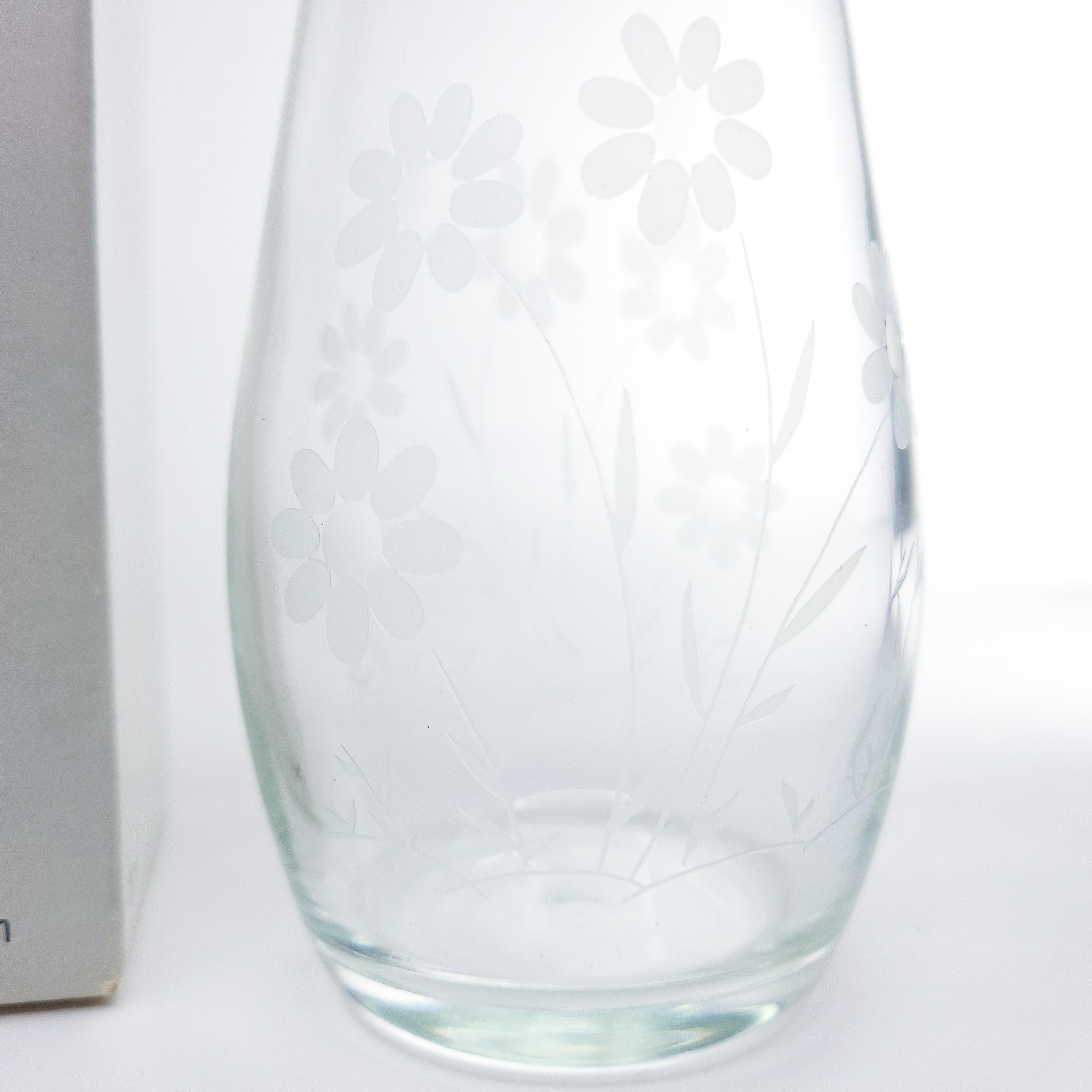 Vintage Etched Glass Vase by Paşabahçe
