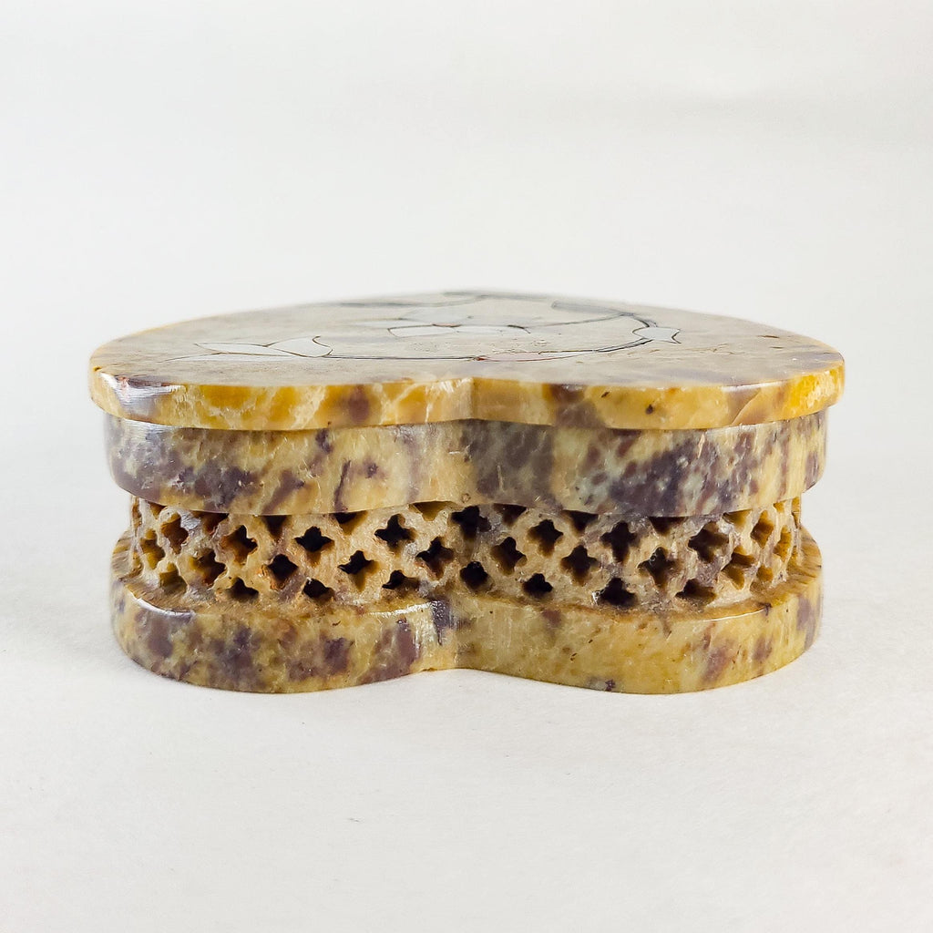 Heart-Shaped Soapstone Trinket Box with Mother-of-Pearl Inlay
