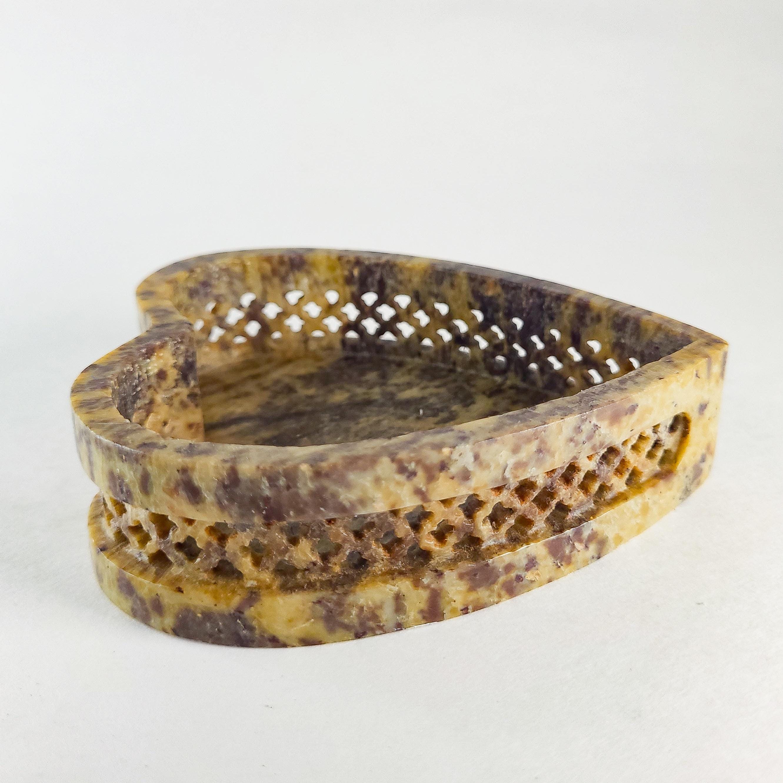 Heart-Shaped Soapstone Trinket Box with Mother-of-Pearl Inlay