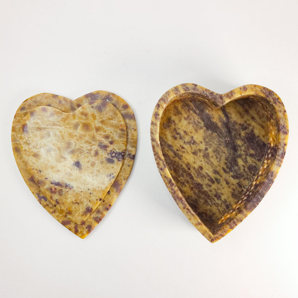 Heart-Shaped Soapstone Trinket Box with Mother-of-Pearl Inlay