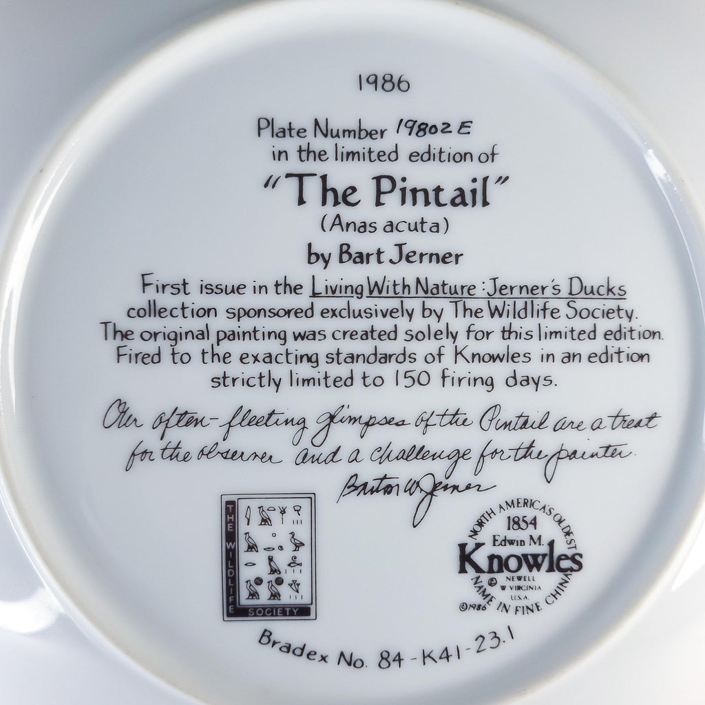 Vintage Collectible, 1986 “The Pintail” Plate by Bart Jerner