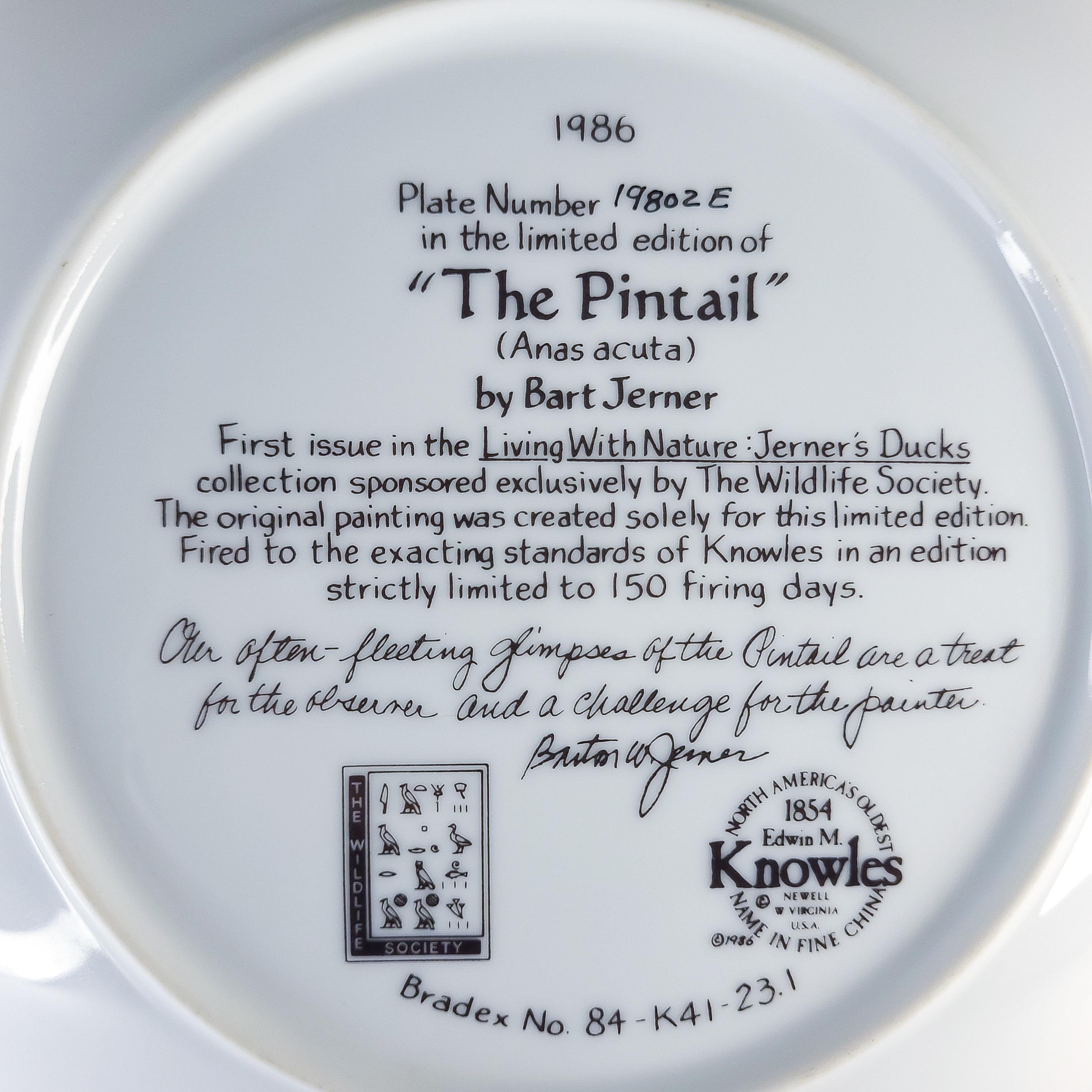 Vintage Collectible, 1986 “The Pintail” Plate by Bart Jerner