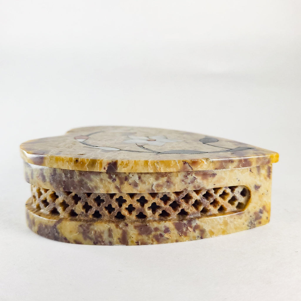 Heart-Shaped Soapstone Trinket Box with Mother-of-Pearl Inlay