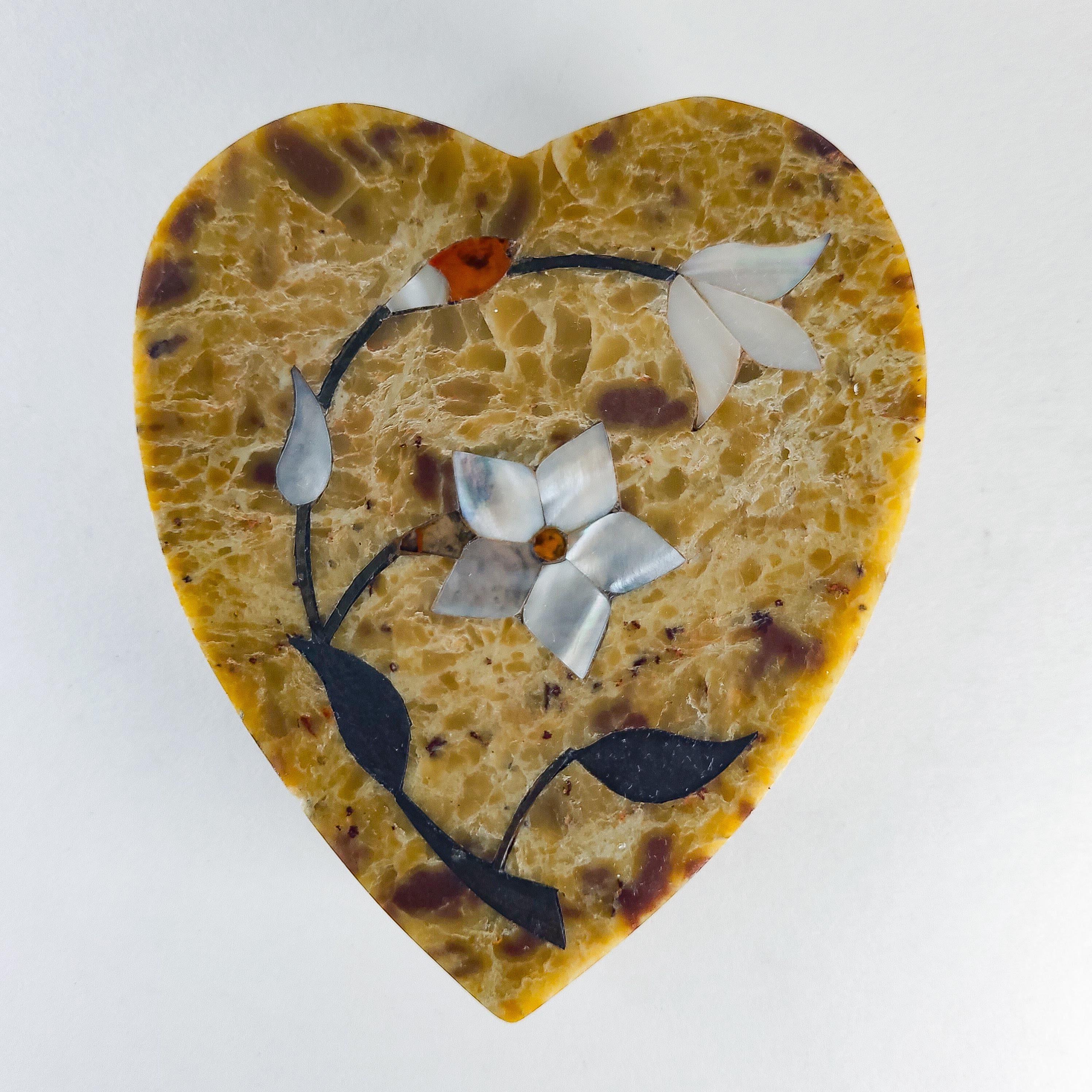Heart-Shaped Soapstone Trinket Box with Mother-of-Pearl Inlay