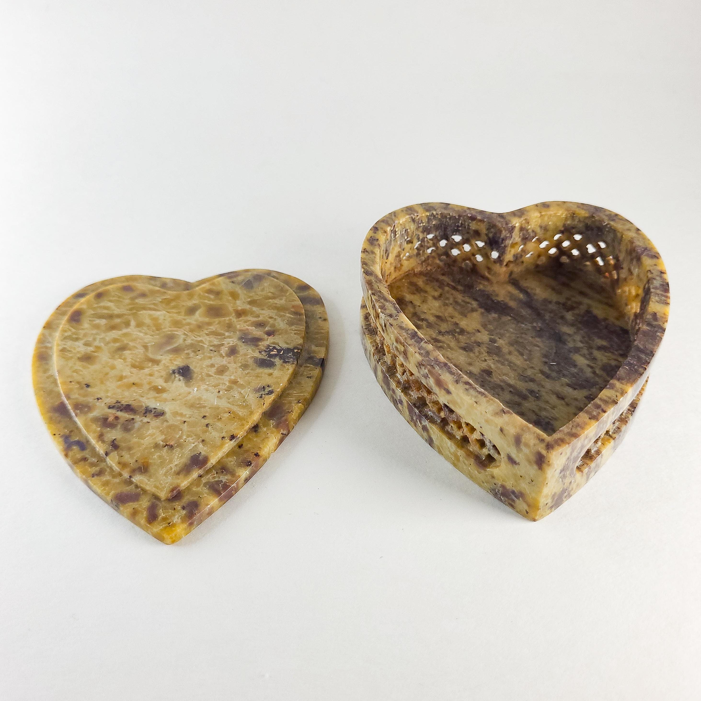 Heart-Shaped Soapstone Trinket Box with Mother-of-Pearl Inlay