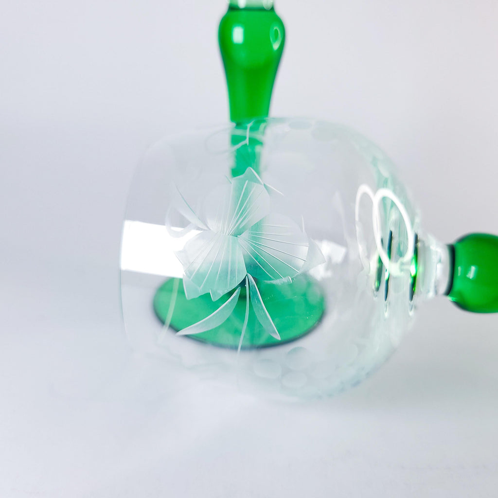 2 Roemer Wine Glasses, Vintage Green Stem Barware