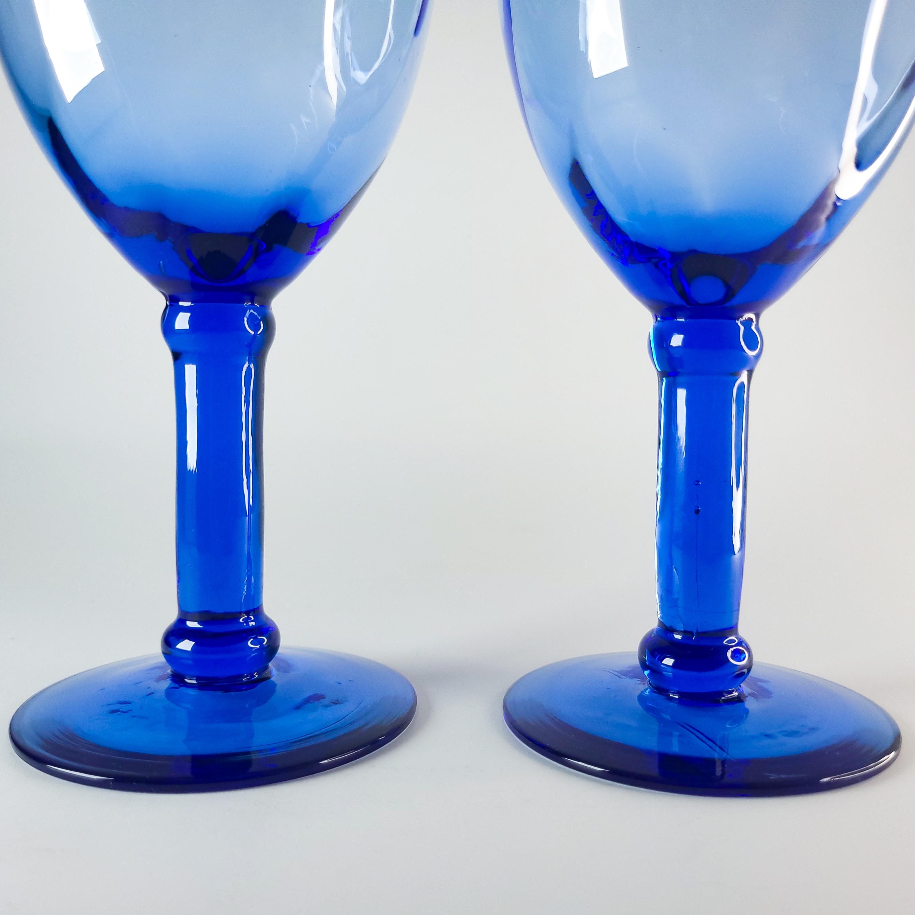 Vintage Hand Blown Cobalt Glass Goblets