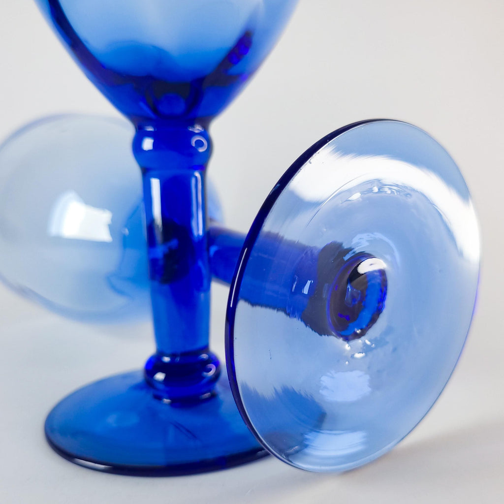 Vintage Hand Blown Cobalt Glass Goblets
