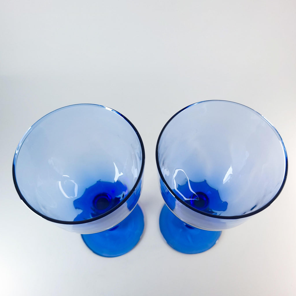 Vintage Hand Blown Cobalt Glass Goblets