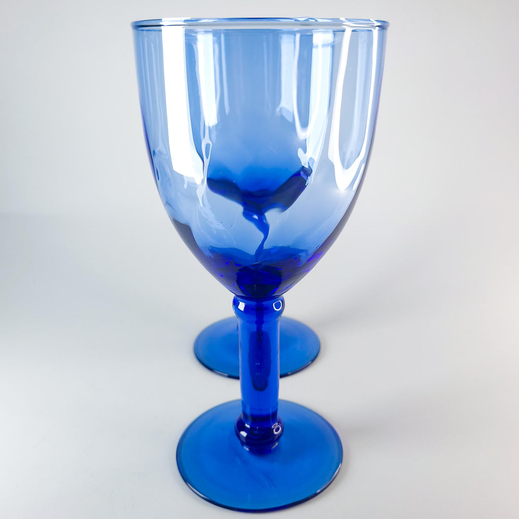 Vintage Hand Blown Cobalt Glass Goblets