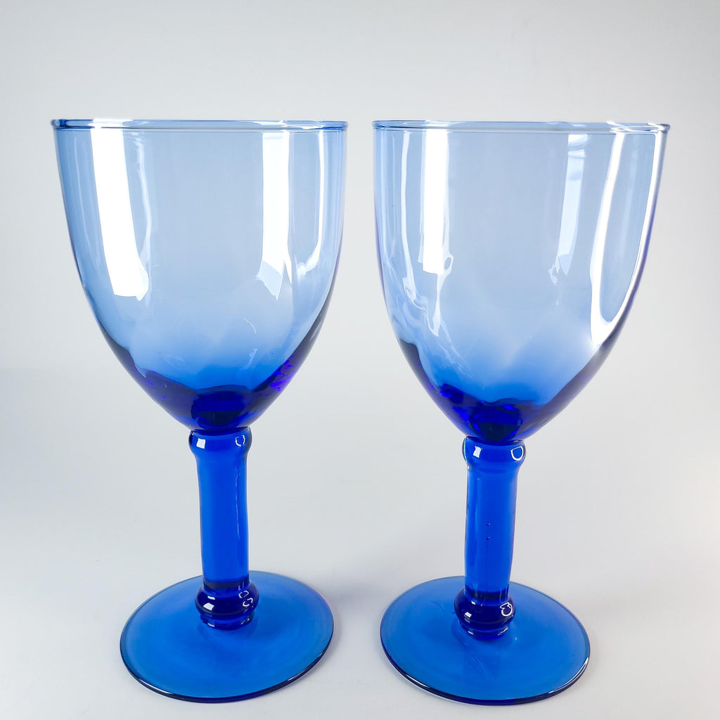 Vintage Hand Blown Cobalt Glass Goblets