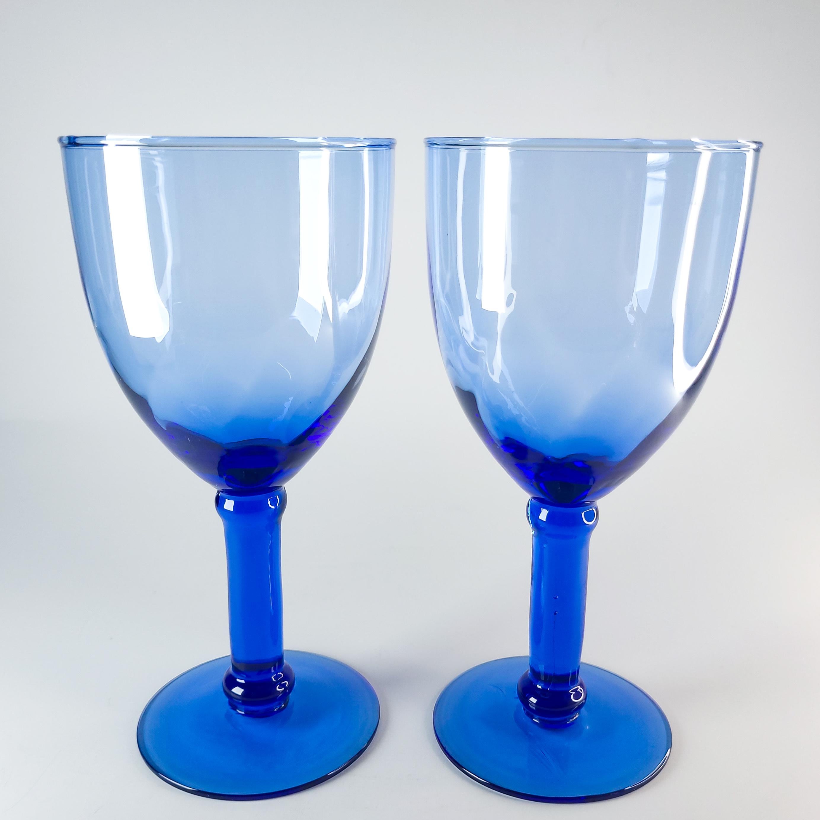 Vintage Hand Blown Cobalt Glass Goblets