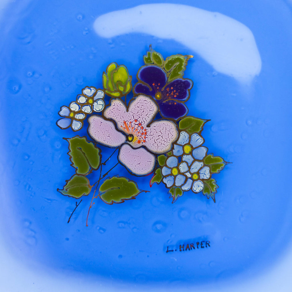Set of 4 Vintage Cobalt Glass Plates with Gold Overlay