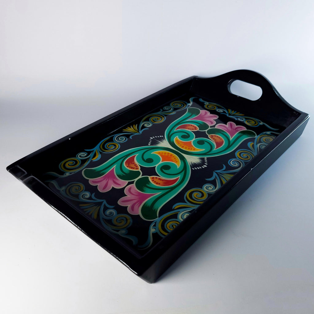 Vintage Rosemaling Tray, Hand Painted Norwegian Folk Art