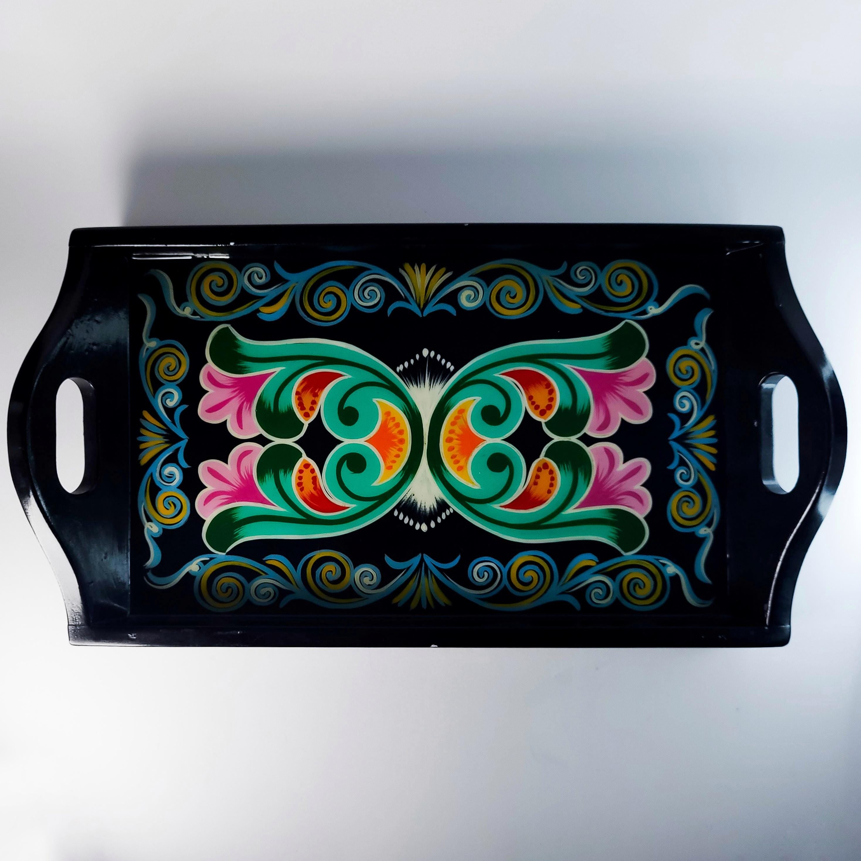 Vintage Rosemaling Tray, Hand Painted Norwegian Folk Art